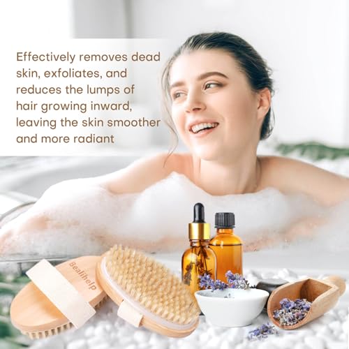 2 Pack Dry Brushing Body Brush, Natural Bristle Exfoliating Brush with Massage Nodes, for Lymphatic Drainage and Improving Skin Health and Reduces Acne