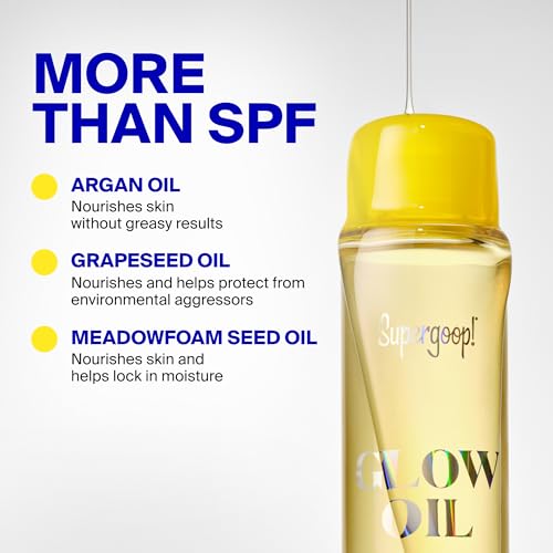Supergoop! Glow Oil - 1 fl oz - SPF 50 PA++++ Vitamin E Body Oil + Broad Spectrum Sunscreen Protection - With Marigold, Meadowfoam & Grape Seed Extracts