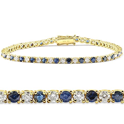 Pompeii 3ct Blue Sapphire & Diamond Tennis Bracelet 14K Yellow Gold 7"