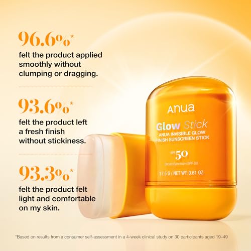 Anua Invisible Glow Sun Stick, SPF 50, Broad Spectrum UV Protection, Lightweight Sheer Finish for All Skin Types, No White Cast, Easy Reapplication, Korean Skincare, 0.61 oz
