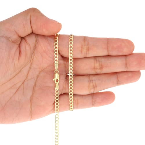 Nuragold 10K Real Yellow Gold Cuban Curb Solid Italian Link Chain Bracelet - 7.5",3mm