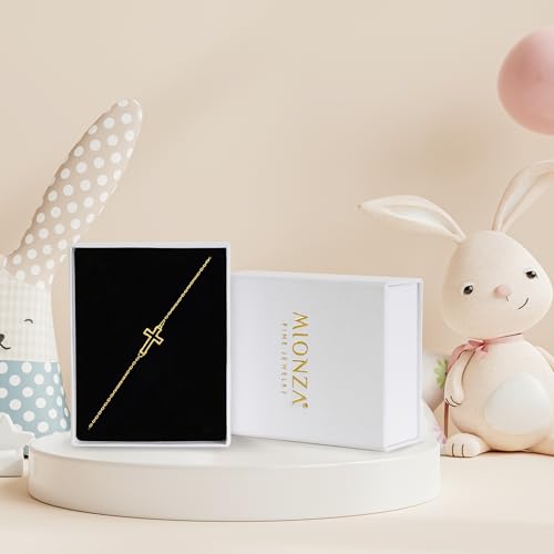 MIONZA Jewelry 14k Solid Gold Cross Bracelet for Women, Teen Girls, Baby | Real Sideways Adjustable Cross Bracelet | Gold Plated Bracelet for Women | Christian Baptism Gift