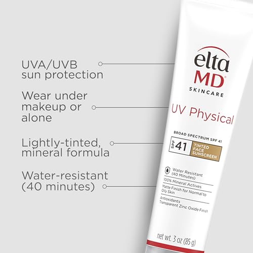 EltaMD UV Physical Tinted 100% Mineral Face Sunscreen, SPF 41, 3 oz