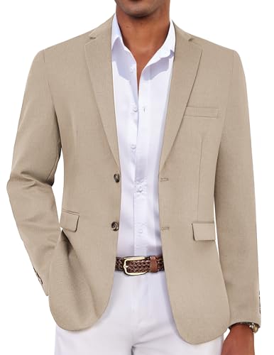 COOFANDY Men's Casual Blazer Slim Fit Linen Sport Coat Lightweight Two Button Suit Jacket Khaki