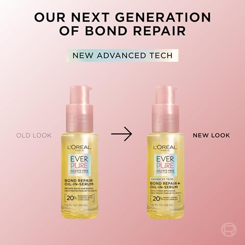 L'Oreal Paris Bond Repair+ Hair Oil-in-Serum, Heat Protectant to Strengthen Damaged, Color-Treated Hair, Provides Intense Shine and Frizz Control, EverPure, 1.6 Fl Oz (Packaging May Vary)