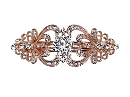 Faship Clear Crystal Rose Gold Plated Floral Hair Barrette