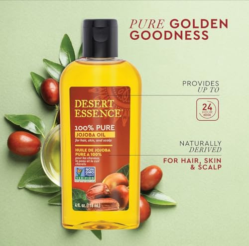 Desert Essence 100% Pure Jojoba Oil for Hair, Skin and Scalp, 4 fl oz