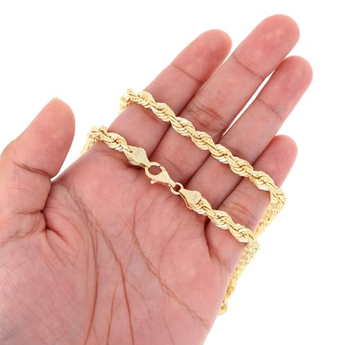 Nuragold 14k Real Yellow Gold Rope Chain Diamond Cut Mens Bracelet - 6mm - 8.5"