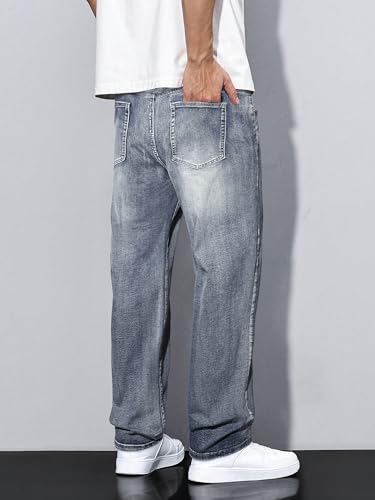 JMIERR Mens Denim Baggy Jeans Relaxed Fit Work Pants for Men Outdoor Casual Quiet Luxury Pants, L, Stone Blue