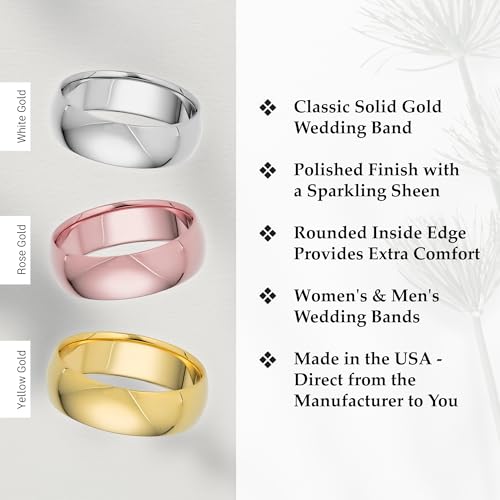 EWB Signature Jewelry Classic 6mm Solid Gold Wedding Band in 14K Yellow Gold, Comfort Fit, Finger Size 5