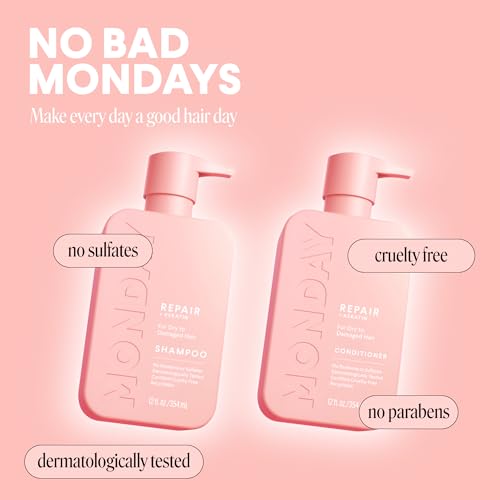 MONDAY HAIRCARE Repair Shampoo and Conditioner Set (2 Count) 12 oz For Dry to Damaged Hair Made with Keratin, Coconut Oil, Shea Butter, and Vitamin E