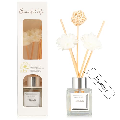 Reed Diffuser Set, 1.7 fl oz Scent Diffuser with Sticks, Jasmine Scent for Bathroom Accessories Shelf Decor, Air Fresheners for Home, Home Fragrance Products, House Office Room Decor Aesthetic Gift