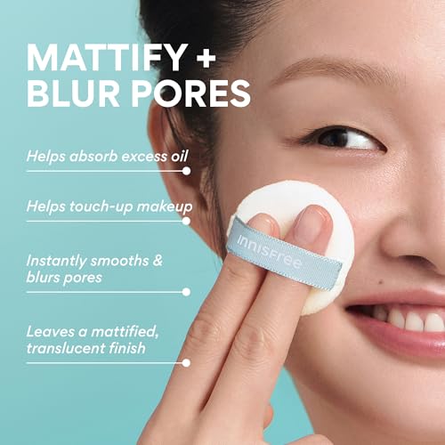 innisfree No Sebum Mineral Pact | Korean Pressed Setting Powder Compact | Transluscent Oil and Shine Control | Smooth, Mess - Free Applications | Includes Mirror & Powder Puff