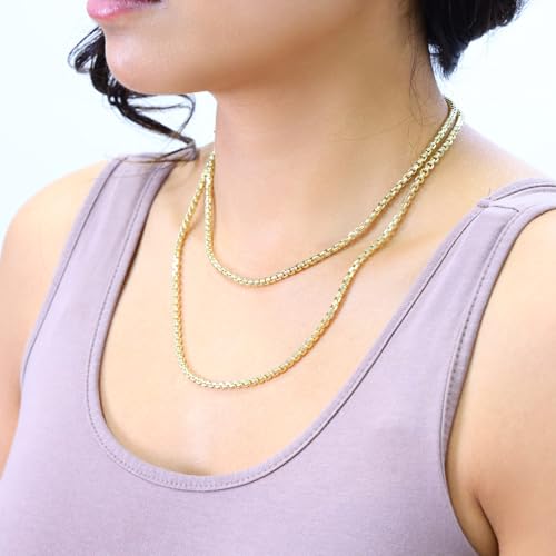 Nuragold 10K Real Yellow Gold Round Box 3.5mm Venetian Link Chain Necklace - 20"