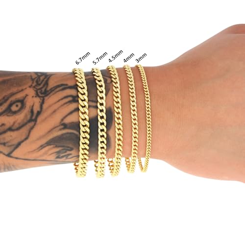 Nuragold 14K Real Yellow Gold Miami Cuban Lightweight Link Chain Bracelet 7"-9" (3mm-12.6mm) Italian Jewelry for Men & Women - 7.7mm,8"