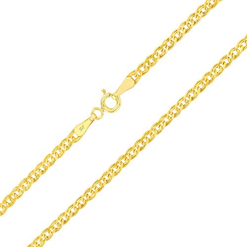 Nuragold 10k Real Yellow Gold Double Cuban Link 3mm Curb Chain Necklace - 18"
