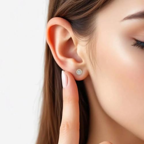 0.25 Carat Natural Diamond Halo Stud Earrings for Women in 10K Yellow Gold