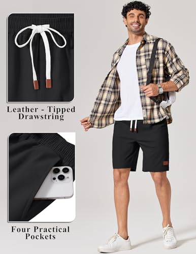 COOFANDY Mens Chino Shorts Cotton Drawstring Dress Shorts 9 Inch Inseam Relaxed Fit Stretch Casual Shorts Black