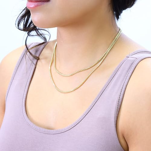 Nuragold 10K Real Yellow Gold Round Box 2.5mm Venetian Link Chain Necklace - 18"