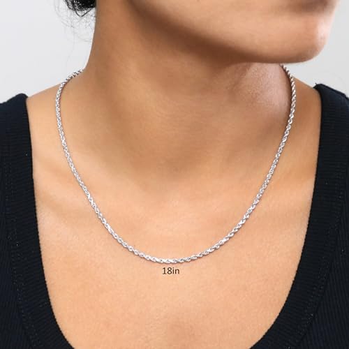 Nuragold 14k Real White Gold Rope Chain Solid Diamond Cut Necklace - 2.5mm - 18"