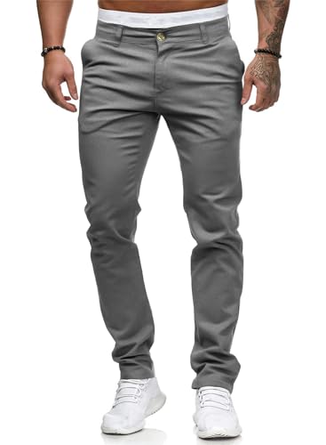ALLABREVE Men's Chinos Casual Dress Pants Slim Fit Skinny Stretch Flat-Front Lightweight Comfort Slacks (Dark Gray,38W*30L)