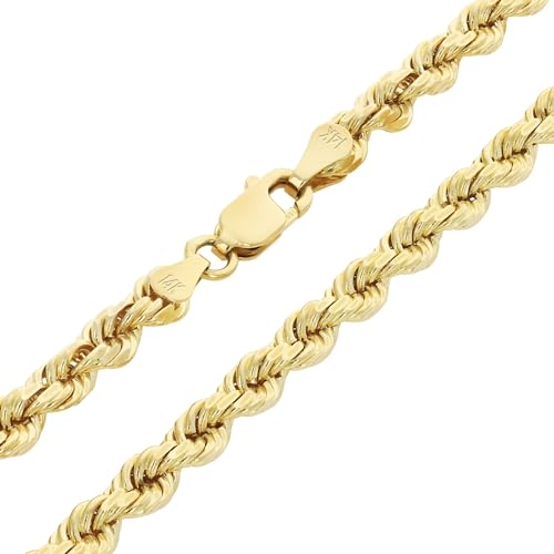 Nuragold 14k Real Yellow Gold Rope Chain 4mm Solid Diamond Cut Men Bracelet - 7.5"