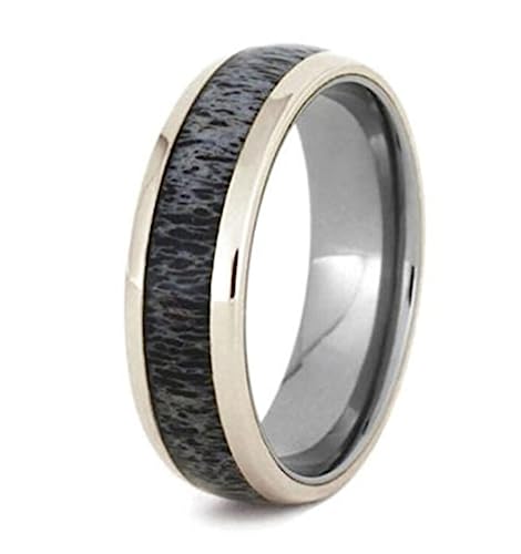 The Men's Jewelry Store (Unisex Jewelry) Deer Antler, 14k White Gold 7mm Titanium Comfort-Fit Ring Size 9.5