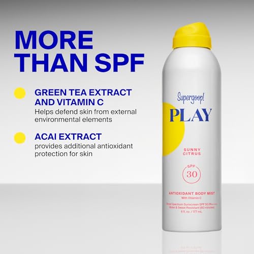 Supergoop! PLAY SPF 30 Antioxidant Body Mist w/Vitamin C - 6 fl oz - Broad Spectrum Sunscreen Spray - Great for Active Days - Sunny Citrus