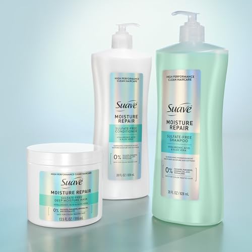 Suave Moisture Repair Sulfate-Free Conditioner with Hyaluronic Acid & Aloe Vera, Hydrates & Restores Dry, Damaged Hair, 4 Count, 28 FL OZ