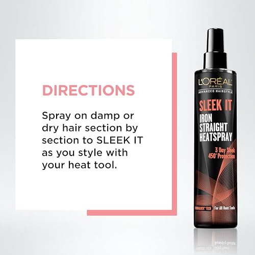 L'Oréal Paris Advanced Hairstyle Sleek It Iron Straight Heat Spray, 5.7 Ounce
