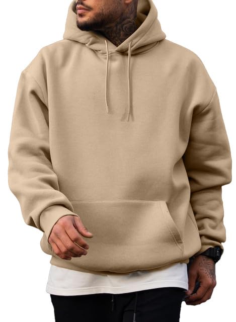 JMIERR Men's Sweatshirt Mens Fall Vintage Drawstring Hoodies Sweatshirts for Men Long Sleeve Hooded Pullover with Pockets Collar Fleece Casual Basic Simple Winter Shirts, US50(2XL), A Khaki