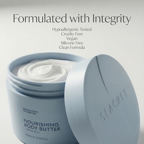 SEACRET Minerals Dead Sea Body Butter, Ocean Mist - Ultra-Rich Shea Butter & Coconut Oil Body Moisturizing Cream for Dry Skin, Fast Absorbing, Non-Greasy with Aloe Vera & Vitamin E, 8.5 Fl Oz / 250 ml