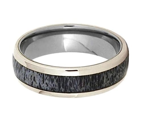 The Men's Jewelry Store (Unisex Jewelry) Deer Antler, 14k White Gold 7mm Titanium Comfort-Fit Ring Size 9.5