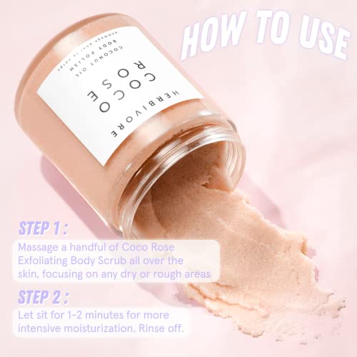 HERBIVORE Coco Rose Exfoliating Body Scrub – Cleansing Detox with Pink Clay, Moisturizing Coconut Oil & Shea Butter, Plant-based, Vegan, Cruelty-Free, 8 oz