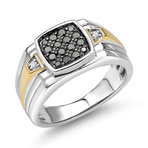 Gem Stone King Silver & 10K Gold Black White Diamond Ring for Men | Size 9