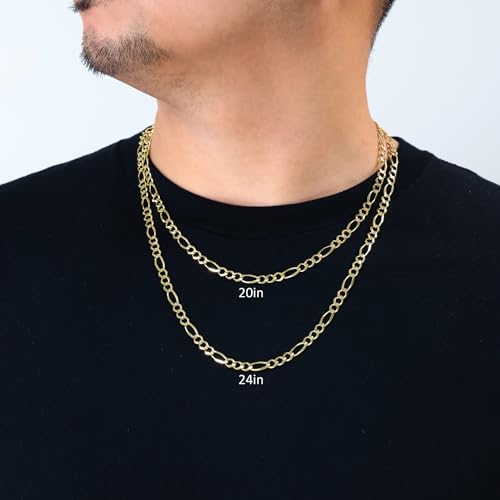 Nuragold 14K Real Yellow Gold Figaro Solid Link Chain Necklace Men & Women - 26",5.5mm
