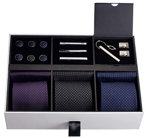 Premium Men’s Gift Tie Set Silky Necktie Pocket Squares Tie Clips Cufflinks For Men Multicolored