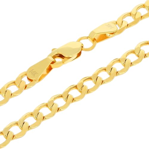 Nuragold 14k Real Yellow Gold Cuban Curb Link 3.5mm Chain Necklace, 16"-30" - 18"