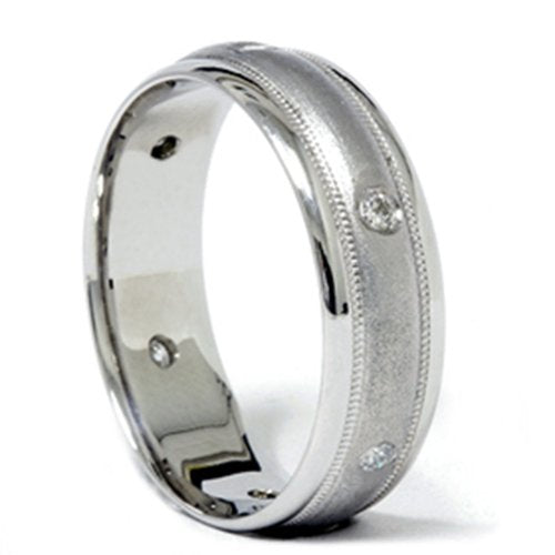 P3 POMPEII3 Pompeii Mens Diamond Brushed Wedding Ring Band 14K White Gold - Size 11.5