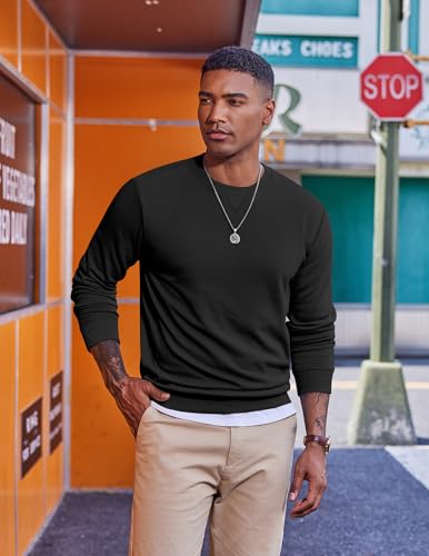COOFANDY Mens Long Sleeve Casual Sweatshirts Crew Neck Fashion Pullover Fleece Winter Sweatshirt Soft Cotton Pullovers Black