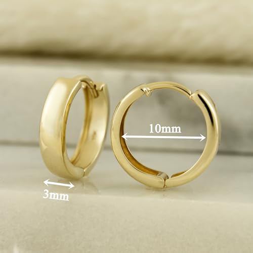 10K Solid Gold Huggie Hoop Earrings, Minimalist Real Gold Hoop Earrings, Simple Everyday Huggie Hoops - Serena Sparkles (10mm Hoops)