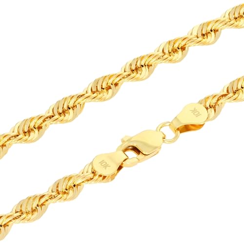 Nuragold 10k Real Yellow Gold 4mm Rope Chain Lightweight Necklace (16"-30") - 22"