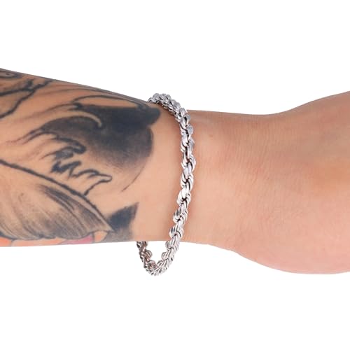 Nuragold 10K Real White Gold Rope Chain Diamond Cut Bracelet (2mm-5mm) - 5mm,9"