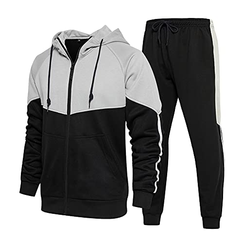 CALUOMATT Men's tracksuit sets jogging suits 2 piece outdoor training activewear sweat outfits Black 2XL