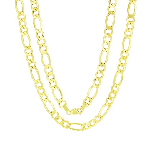 Nuragold 14k Real Yellow Gold Figaro Link 7.5mm Wide Chain Mens Necklace - 24"
