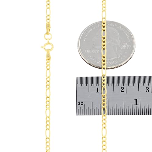 Nuragold 10k Real Yellow Gold Figaro Link 2mm Thin Chain Necklace (16"-26") - 16"