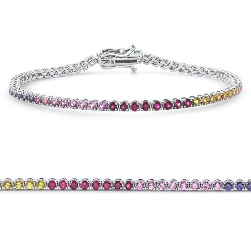 Pompeii 14k White Gold Ombre Round Cut Rainbow Women's Tennis Bracelet 7" - Size 7
