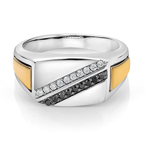 Gem Stone King Black Diamond and Lab Grown Diamond Ring for Men (Size 8)