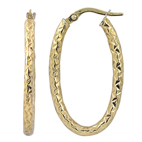 10k Yellow Gold Diamond-cut Oval Hoop Earrings