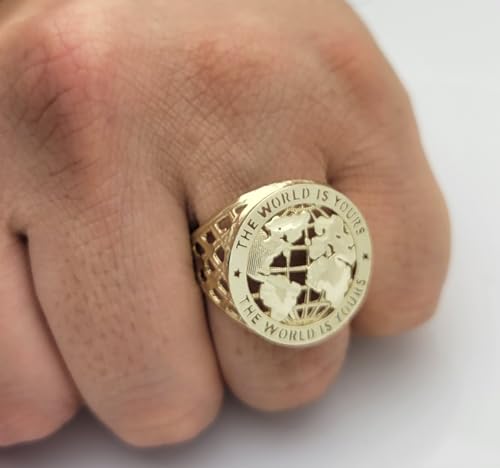 AMZ Jewelry 10K Yellow Gold The World Is Yours Ring For Men Globe Ring